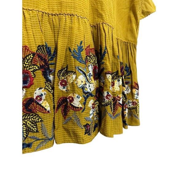 Bhanuni by Jyoti Embroidered Peplum‎ Blouse Short Sleeve Mustard Yellow S - Picture 6 of 11